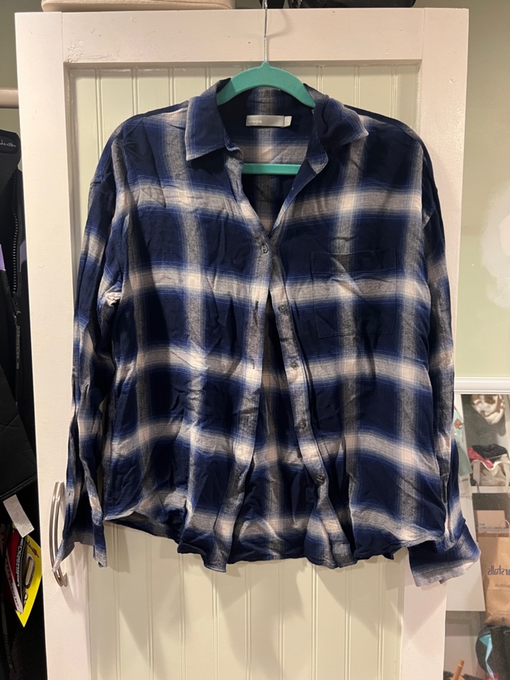 Vince Blue and White Plaid Button-Down Shirt